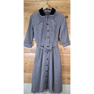 VTG Alexander's Of California Shirt Dress Hounds Tooth Tie Waist Sheet 50s 60s